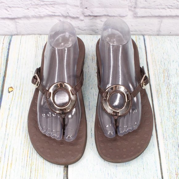 OrthaHeel Yolanda Brown Leather Flip Flop Orthotic Thong Sandals Size 11 - Picture 5 of 9